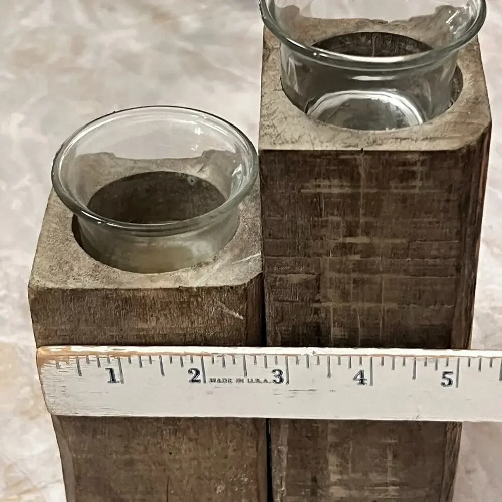 Rustic Square Wood Glass Tealight Holder 10.5